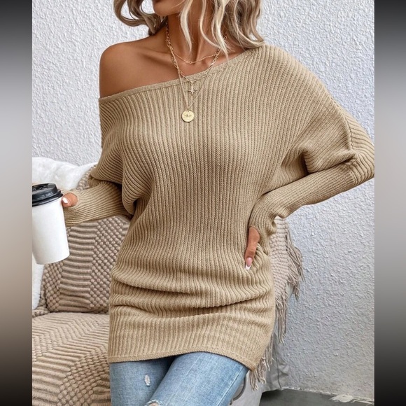 Comfy Boat Neck Batwing Sleeve Ribbed Knit Sweater Top - Picture 9 of 9